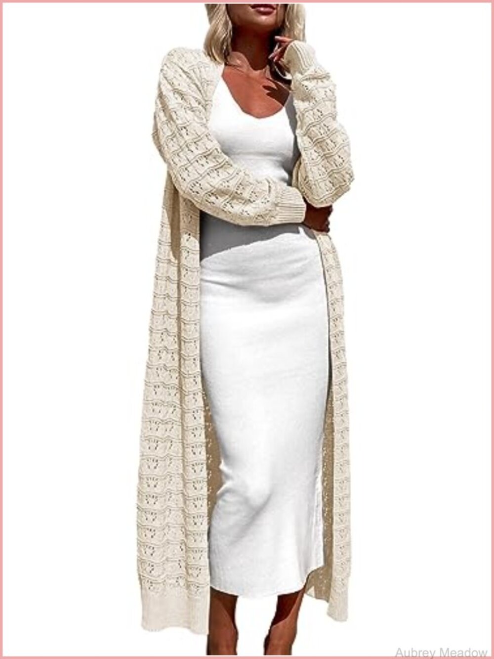 ZoeAce Women's Crochet Knit Open Front Long Maxi Duster Cardigan Sweater